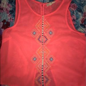 Embroidered neon orange top